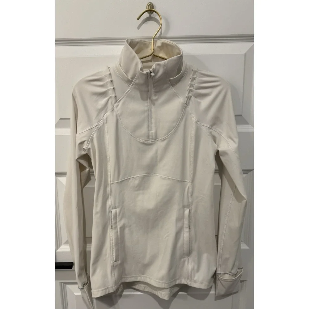 LULULEMON Women's Long Sleeve Pullover Jacket Shirt Size 6 White Classy Sporty